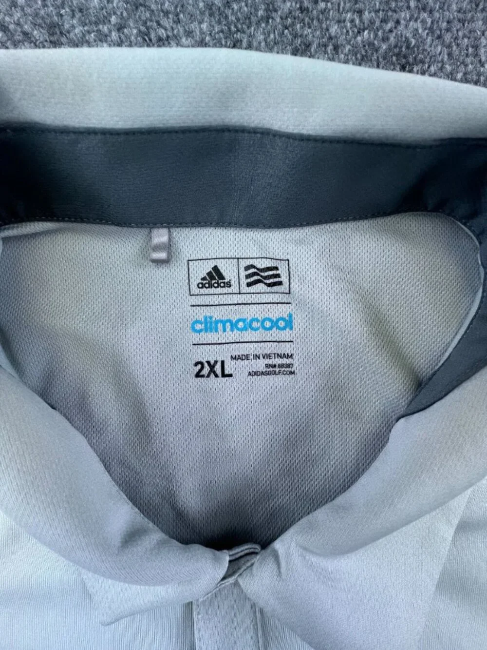 Adidas Climacool Polo Shirt Gray Striped Short Sleeve Polyester Wicking Men Golf